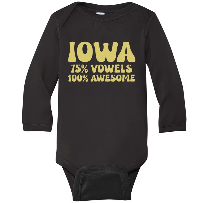 Iowa 75 Vowels 100 Awesome Iowans Women Funny State Baby Long Sleeve Bodysuit