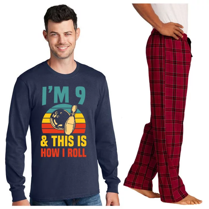 Im 9 And This Is How I Roll Bowling Birthday Party Supply Long Sleeve Pajama Set