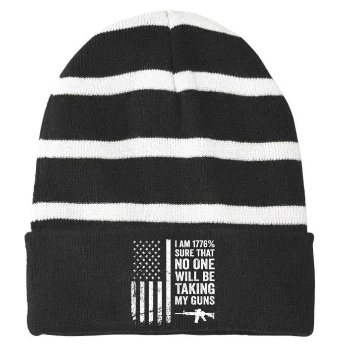 I Am 1776 Sure No One Is Taking My Guns Pro Gun USA Flag Striped Beanie with Solid Band