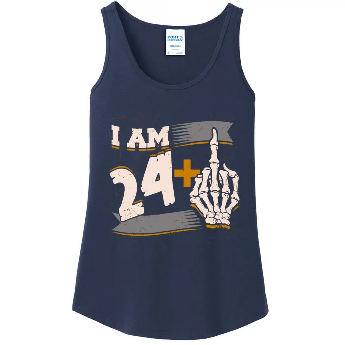 I Am 24 Plus Middle Finger Skeleton Bone Funny 25th Birthday Ladies Essential Tank