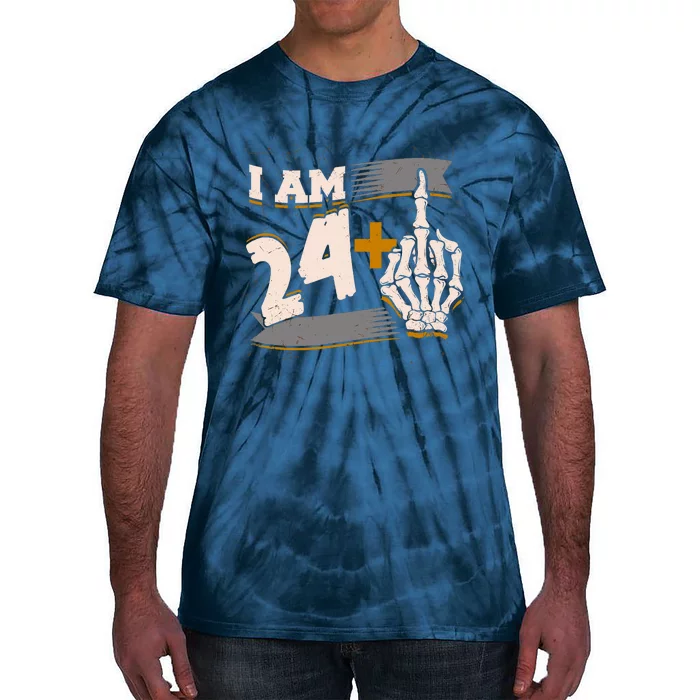 I Am 24 Plus Middle Finger Skeleton Bone Funny 25th Birthday Tie-Dye T-Shirt