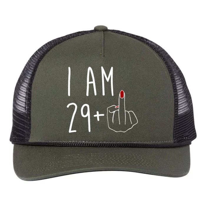 I Am 29 Plus Middle Finger Funny 30th Birthday Retro Rope Trucker Hat Cap