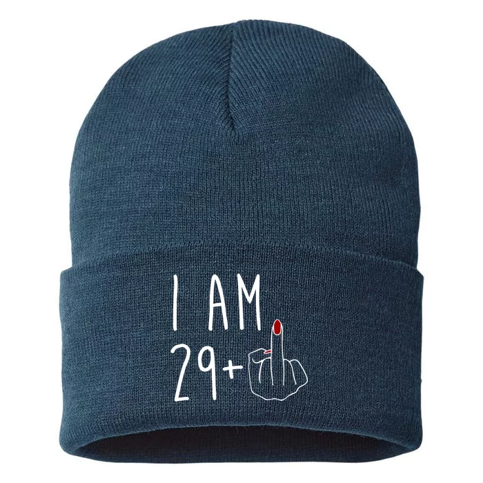 I Am 29 Plus Middle Finger Funny 30th Birthday Sustainable Knit Beanie