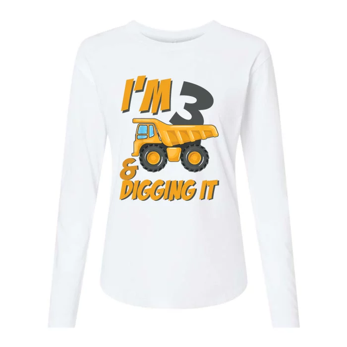 I Am 3 And Digging It Three 3yr 3th Birthday Construction Boy 3 Years Old Womens Cotton Relaxed Long Sleeve T-Shirt