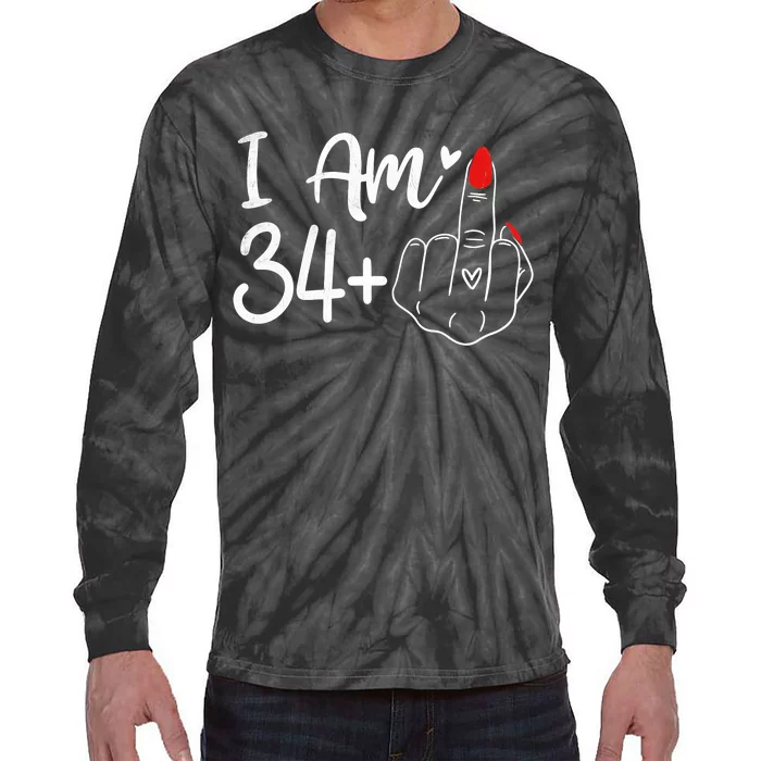 I Am 34 Plus 1 Middle Finger For A 35th Birthday For Women Tie-Dye Long Sleeve Shirt