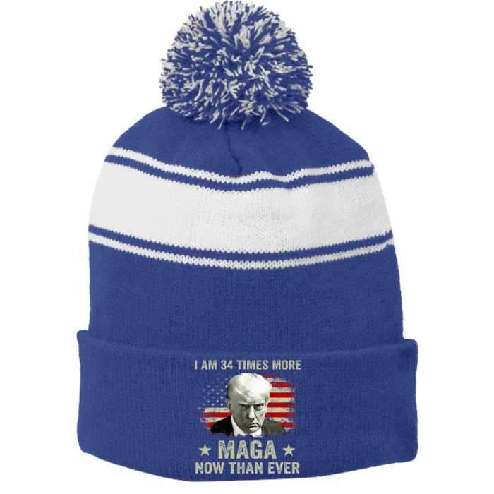 I Am 34 Times More Maga Now Than Ever Trump Supporters Stripe Pom Pom Beanie