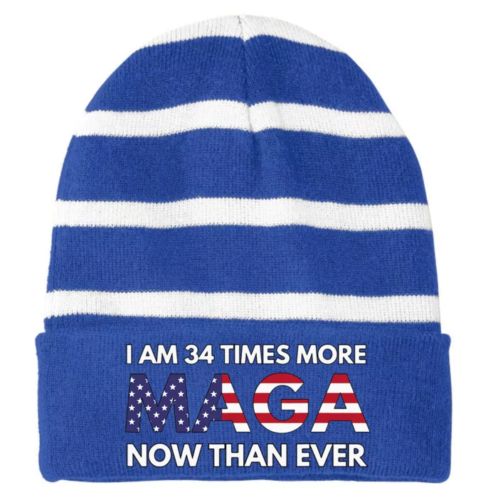 I Am 34 Times More Maga Now Than Ever Support Trump Striped Beanie with Solid Band