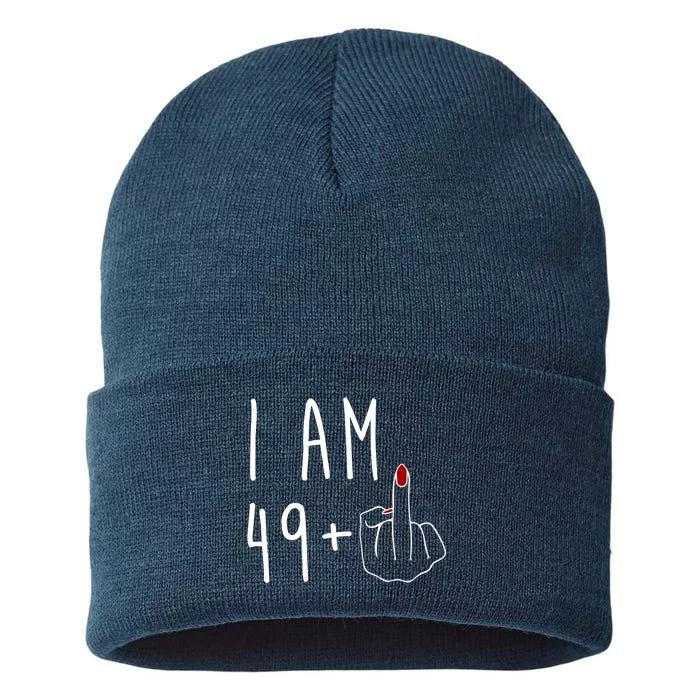 I Am 49 Plus Middle Finger Funny 50th Birthday Sustainable Knit Beanie