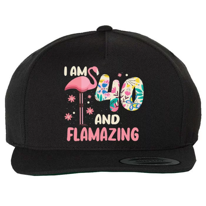 I Am 40 And Flamazing Bithday Flamingo 40th Bday Celebration Wool Snapback Cap