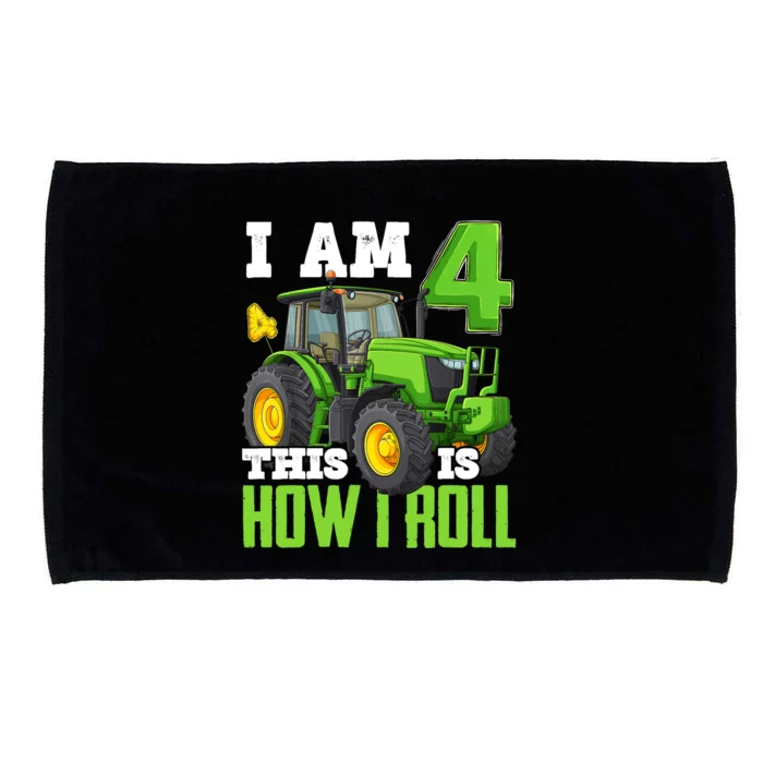 I Am 4 This is How I Roll Four Year Old Tractor 4th Birthday Microfiber Hand Towel