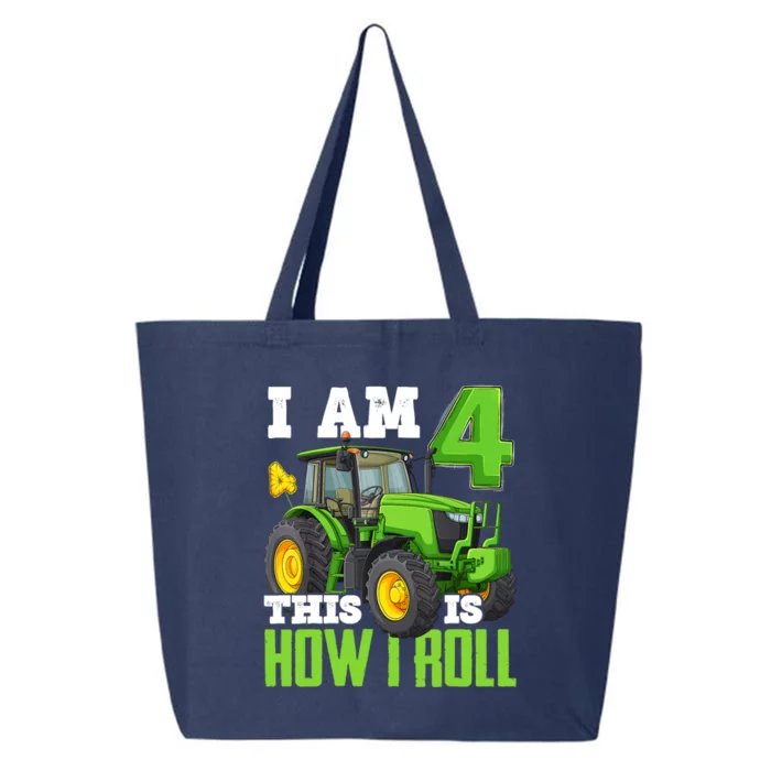 I Am 4 This is How I Roll Four Year Old Tractor 4th Birthday 25L Jumbo Tote