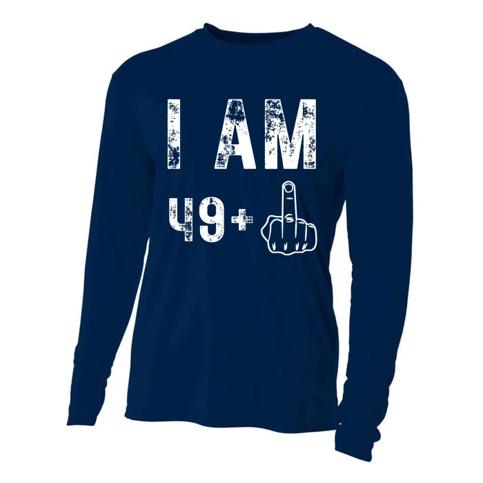 I Am 49 Plus Middle Finger 50th Birthday Cooling Performance Long Sleeve Crew