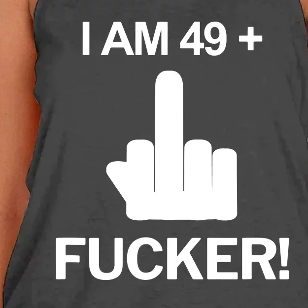 I Am 49 Plus Middle Finger Funny 50th Birthday Women's Knotted Racerback Tank