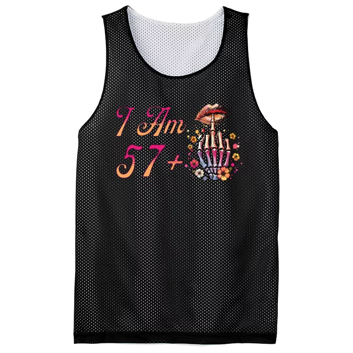 I Am 57 Plus 1 Middle Finger Skull Funny 58th Birthday Women Mesh Reversible Basketball Jersey Tank