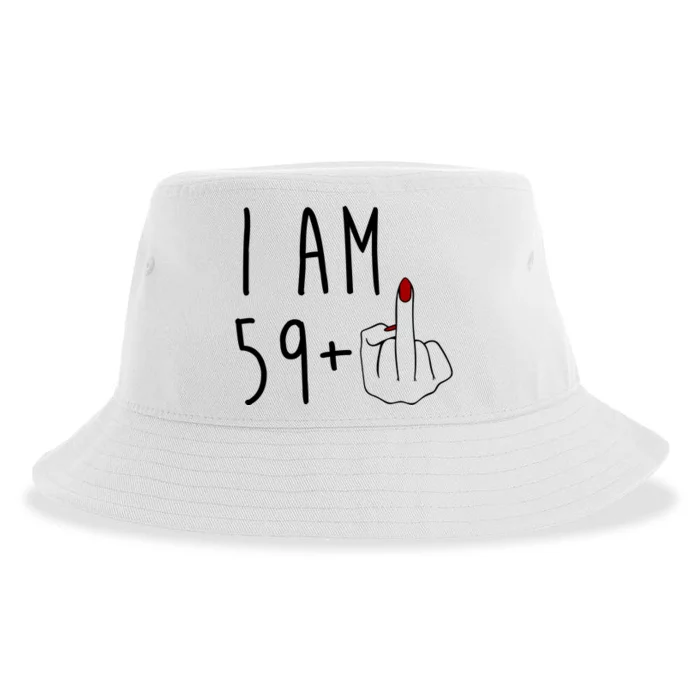 I Am 59 Plus Middle Finger Funny 60th Birthday Sustainable Bucket Hat