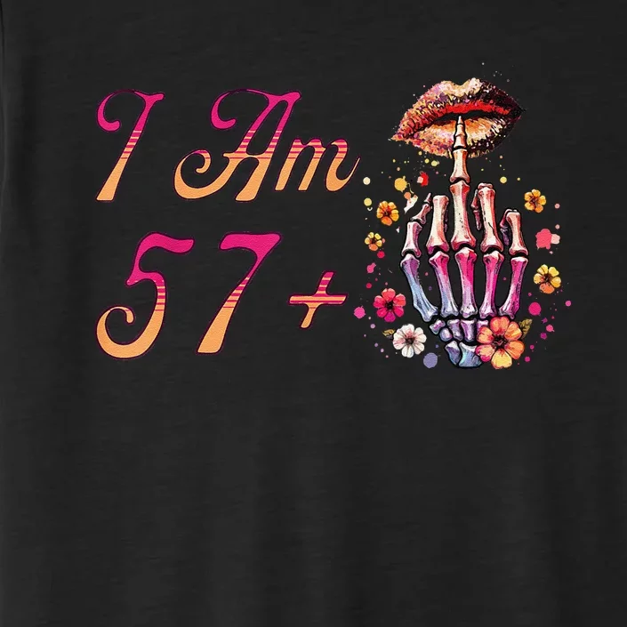 I Am 57 Plus 1 Middle Finger Skull Funny 58th Birthday ChromaSoft Performance T-Shirt