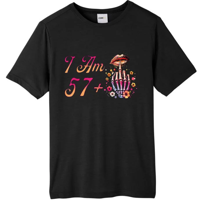 I Am 57 Plus 1 Middle Finger Skull Funny 58th Birthday ChromaSoft Performance T-Shirt