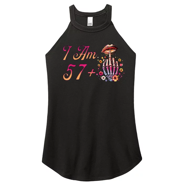 I Am 57 Plus 1 Middle Finger Skull Funny 58th Birthday Women’s Perfect Tri Rocker Tank