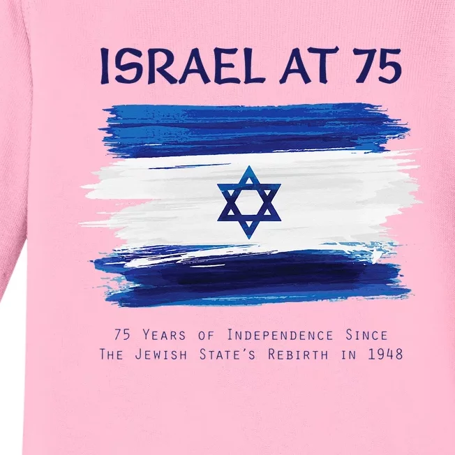 Israel at 75 Years Old Independence Happy Birthday Baby Long Sleeve Bodysuit