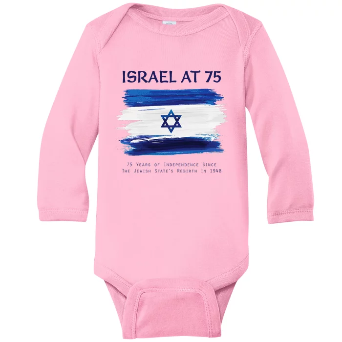 Israel at 75 Years Old Independence Happy Birthday Baby Long Sleeve Bodysuit