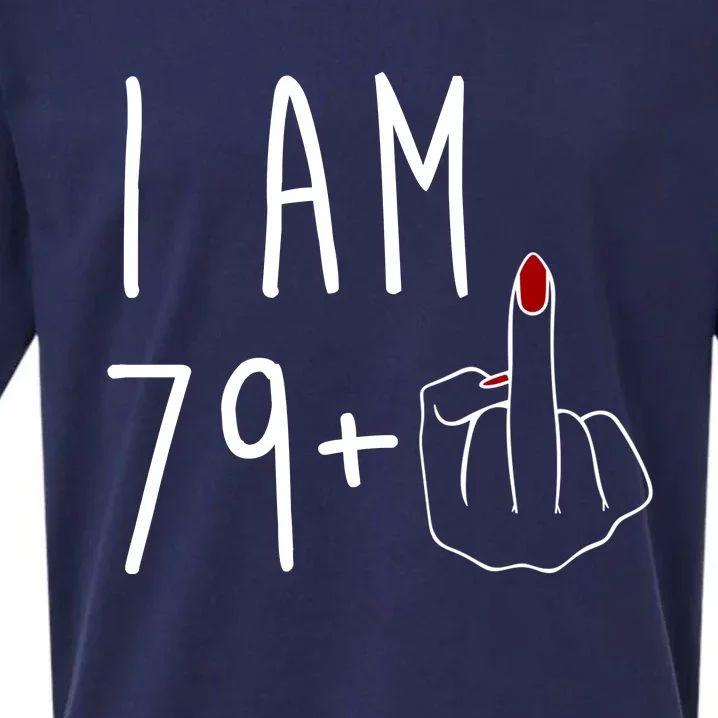 I Am 79 Plus Middle Finger Funny 80th Birthday Sueded Cloud Jersey T-Shirt