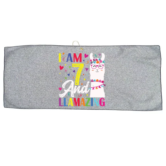 I Am 7 Years Old And Llamazing Llama 7th Birthday Large Microfiber Waffle Golf Towel