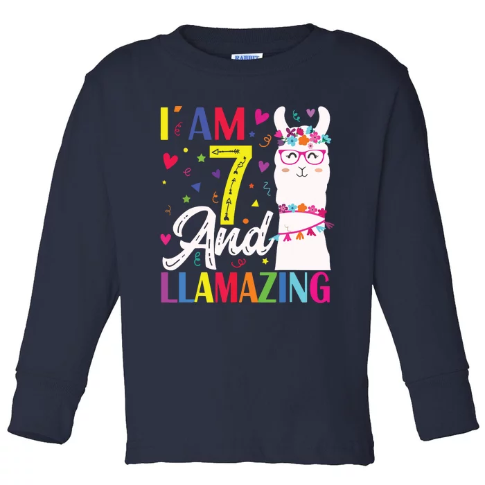 I Am 7 Years Old And Llamazing Llama 7th Birthday Toddler Long Sleeve Shirt