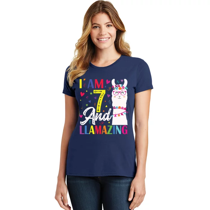 I Am 7 Years Old And Llamazing Llama 7th Birthday Women's T-Shirt