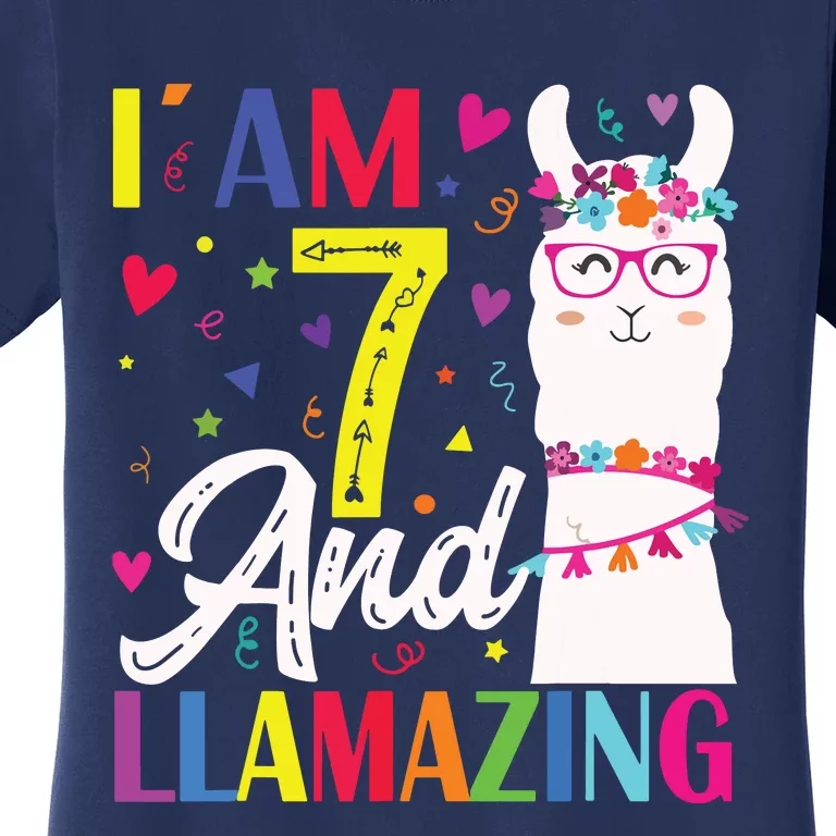 I Am 7 Years Old And Llamazing Llama 7th Birthday Women's T-Shirt