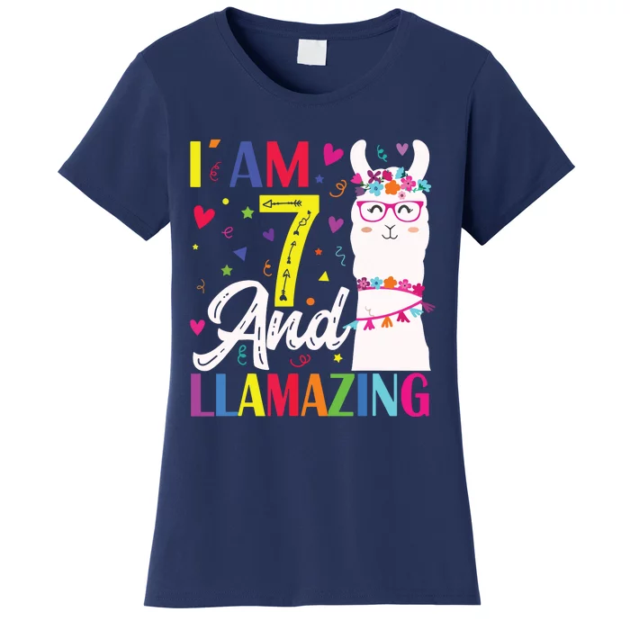 I Am 7 Years Old And Llamazing Llama 7th Birthday Women's T-Shirt