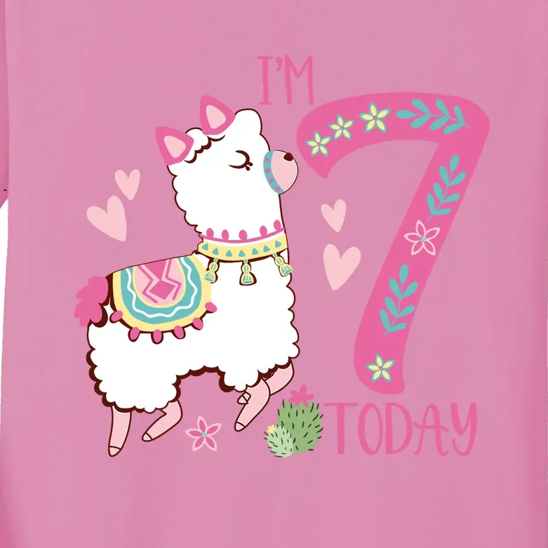 I Am 7 Years Old 7th Birthday Girl Alpaca / Llama Kids Long Sleeve Shirt