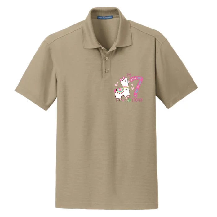 I Am 7 Years Old 7th Birthday Girl Alpaca / Llama Dry Zone Grid Performance Polo