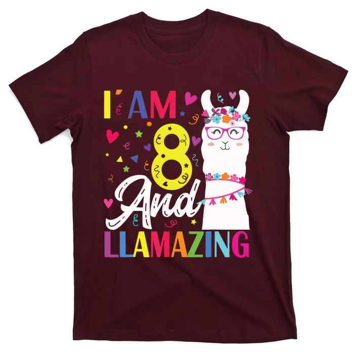 I Am 8 Years Old And Llamazing Llama 8th Birthday T-Shirt