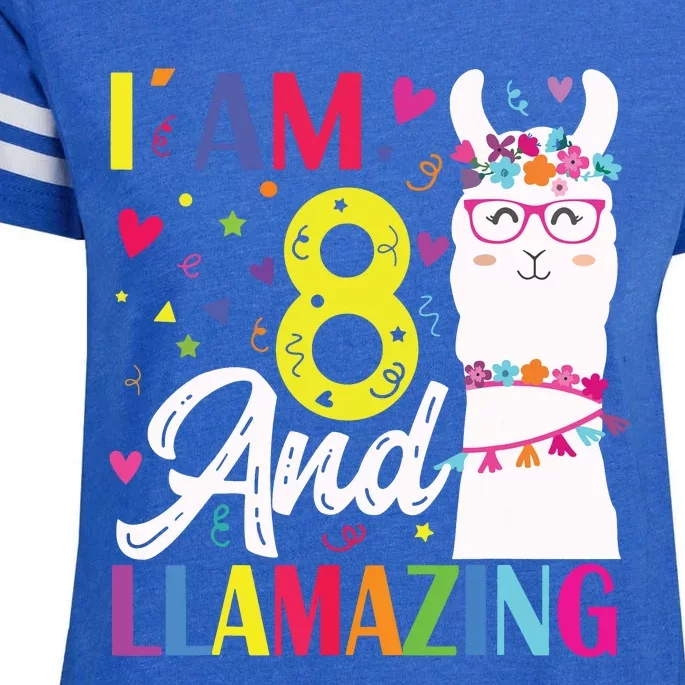 I Am 8 Years Old And Llamazing Llama 8th Birthday Enza Ladies Jersey Football T-Shirt