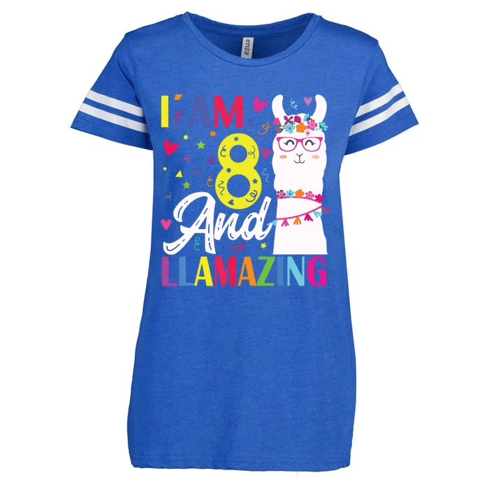 I Am 8 Years Old And Llamazing Llama 8th Birthday Enza Ladies Jersey Football T-Shirt