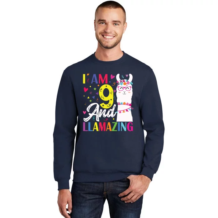 I Am 9 Years Old And Llamazing Llama 9th Birthday Sweatshirt