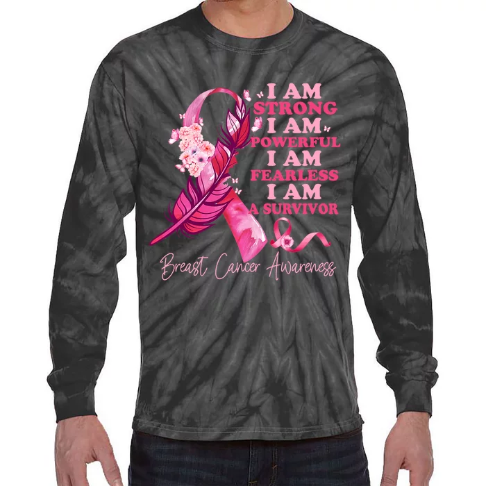 I Am A Survivor Breast Cancer Awareness Pink Ribbon Feathers Tie-Dye Long Sleeve Shirt