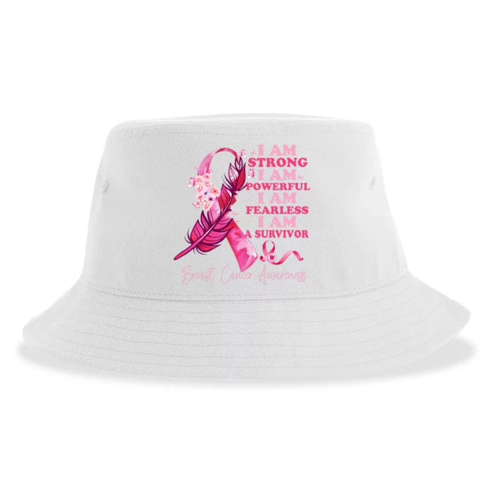 I Am A Survivor Breast Cancer Awareness Pink Ribbon Feathers Sustainable Bucket Hat