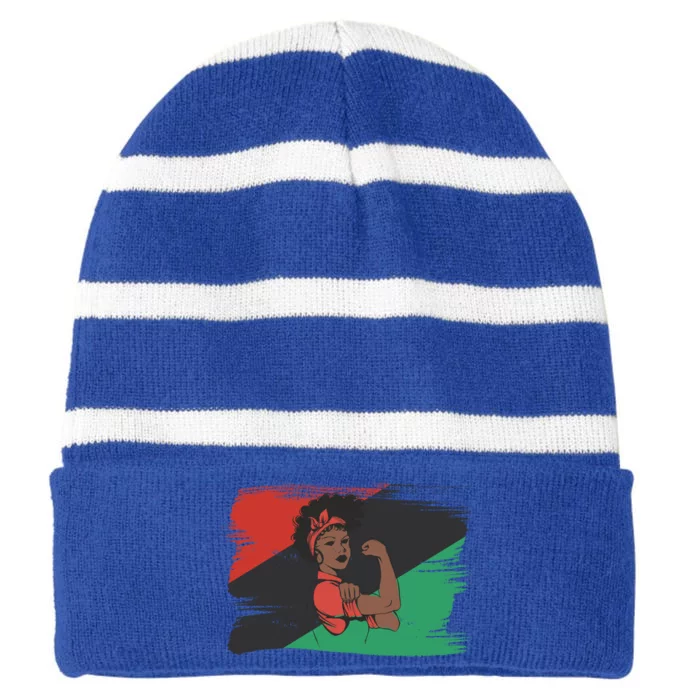 I Am Afro Black Strong Queen Gift Striped Beanie with Solid Band