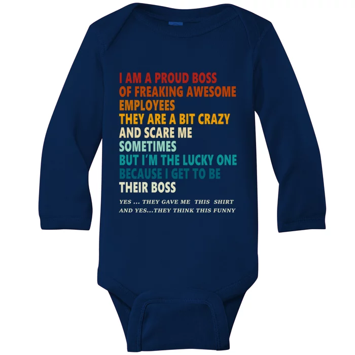 I Am A Proud Boss Of Freaking Awesome Employees Vintage Cute Gift Baby Long Sleeve Bodysuit