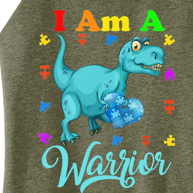 I Am A Warrior Autism Family TRex Dinosaur Autism Awareness Women’s Perfect Tri Rocker Tank