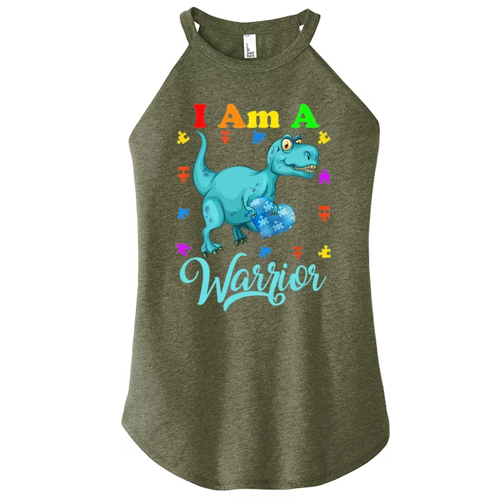 I Am A Warrior Autism Family TRex Dinosaur Autism Awareness Women’s Perfect Tri Rocker Tank