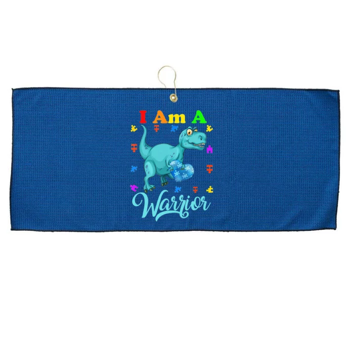 I Am A Warrior Autism Family TRex Dinosaur Autism Awareness Large Microfiber Waffle Golf Towel