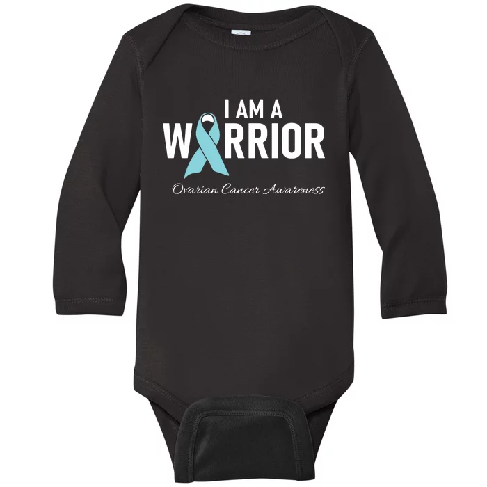 I Am A Warrior Ovarian Cancer Awareness Baby Long Sleeve Bodysuit