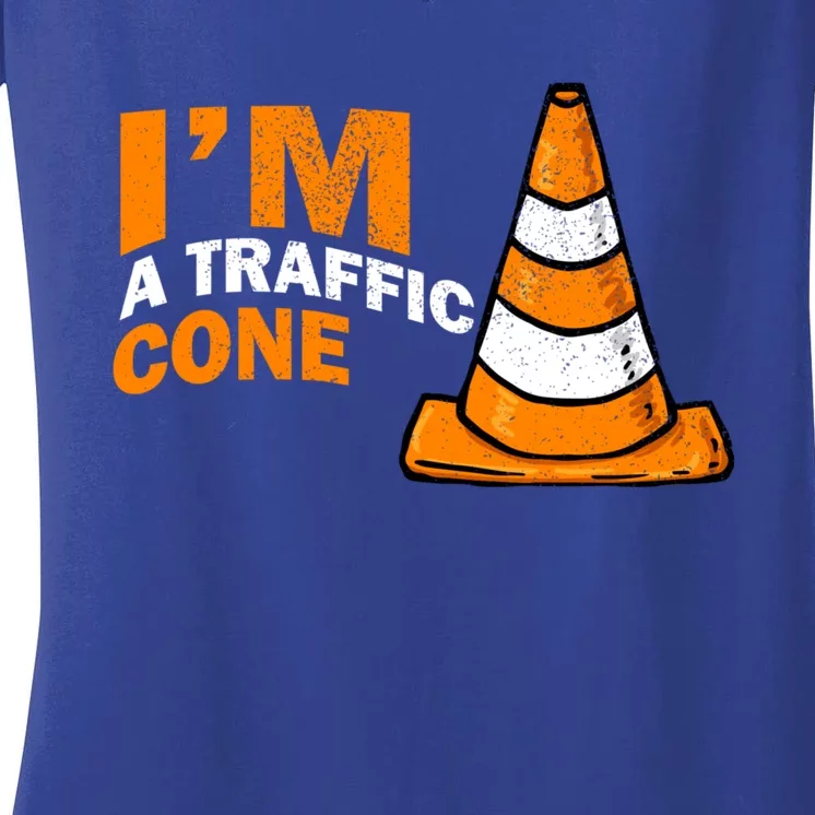 I Am A Traffic Cone Halloween Costume Im Lazy Easy Women's V-Neck T-Shirt