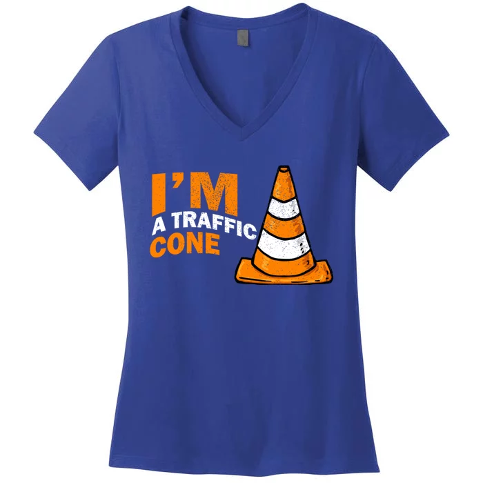 I Am A Traffic Cone Halloween Costume Im Lazy Easy Women's V-Neck T-Shirt