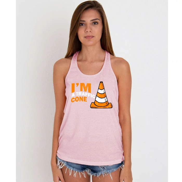 I Am A Traffic Cone Halloween Costume Im Lazy Easy Women's Knotted Racerback Tank