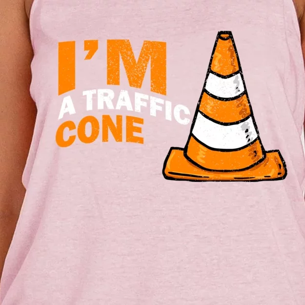 I Am A Traffic Cone Halloween Costume Im Lazy Easy Women's Knotted Racerback Tank