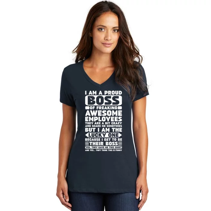 I Am A Proud Boss Of Freaking Awesome Employees Shirt Funny Women's V-Neck T-Shirt