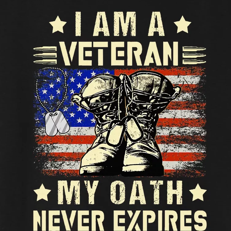 I am A Veteran My Oath Never Expires Veteran Day USA Flag Women's Crop Top Tee